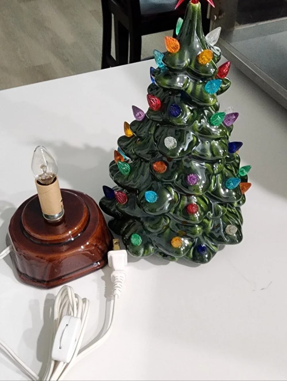 Ceramic Green Christmas Tree with Multicolor Lights